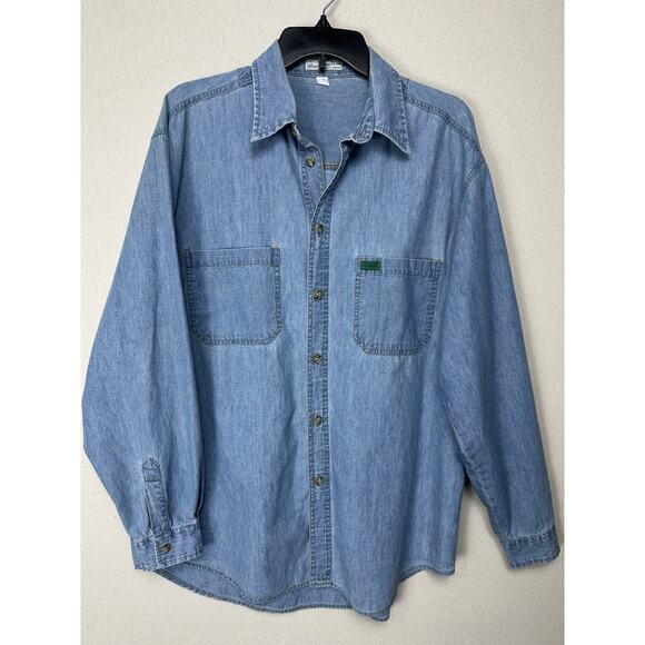 Vintage 90s GUESS Chambray Long Sleeve Shirt Mens Sz M Light Blue Classic - Picture 1 of 11